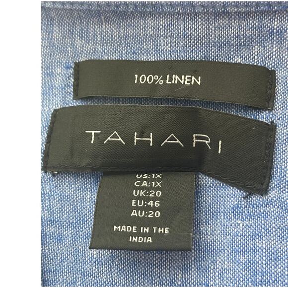Tahari Womens 1X Blue/White V Neck 100%Linen Accent Buttons 3/4 Sleeves Hobo - Picture 3 of 8